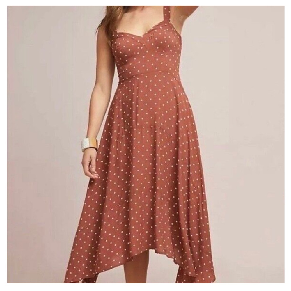 MAEVE for Anthropologie, Vivienne Maxi Dress Brown Polkadot, SIZE 8